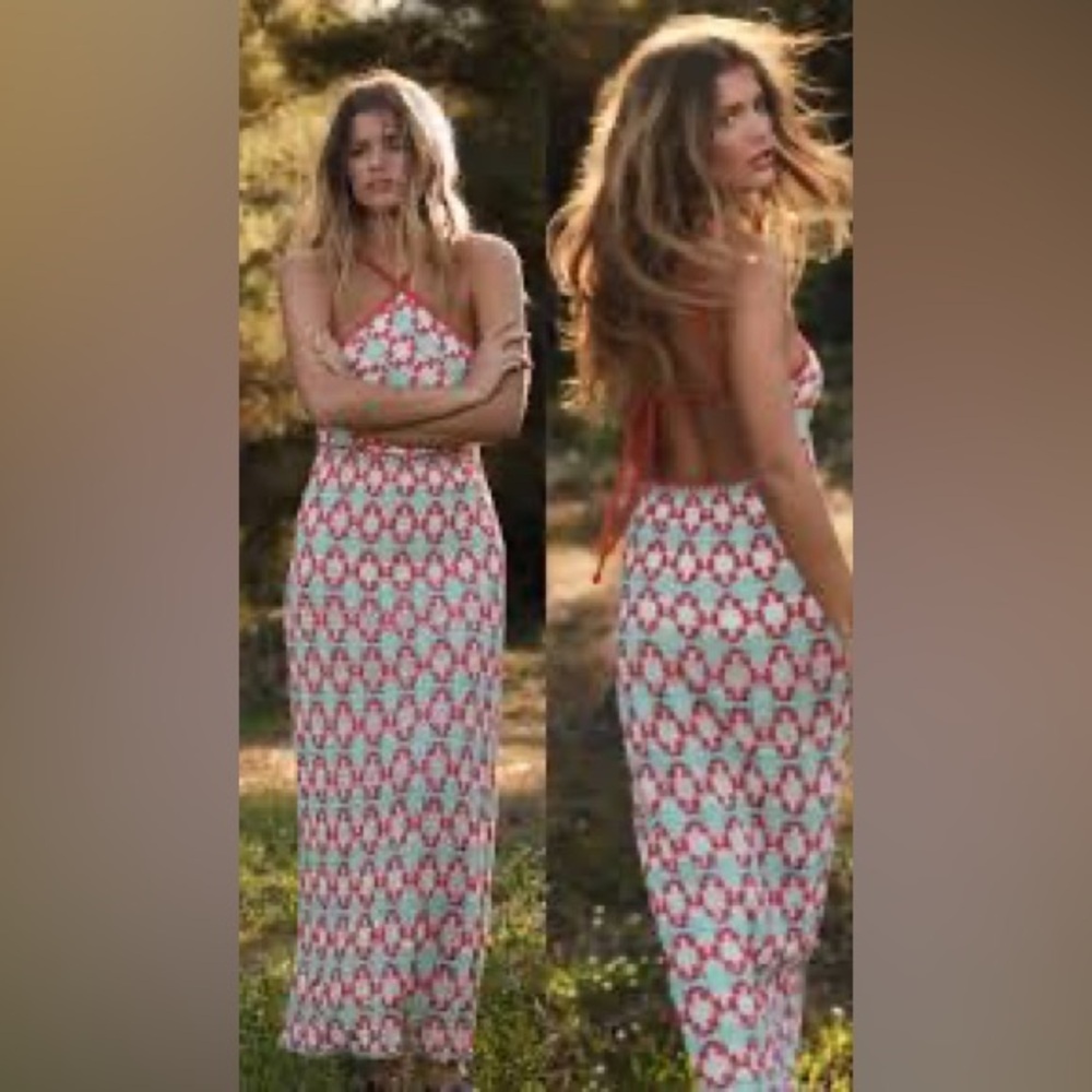 New Zara Red and White Crochet Halter Dress GEOMETRIC PRINT KNIT HALTER Size L - Picture 3 of 8